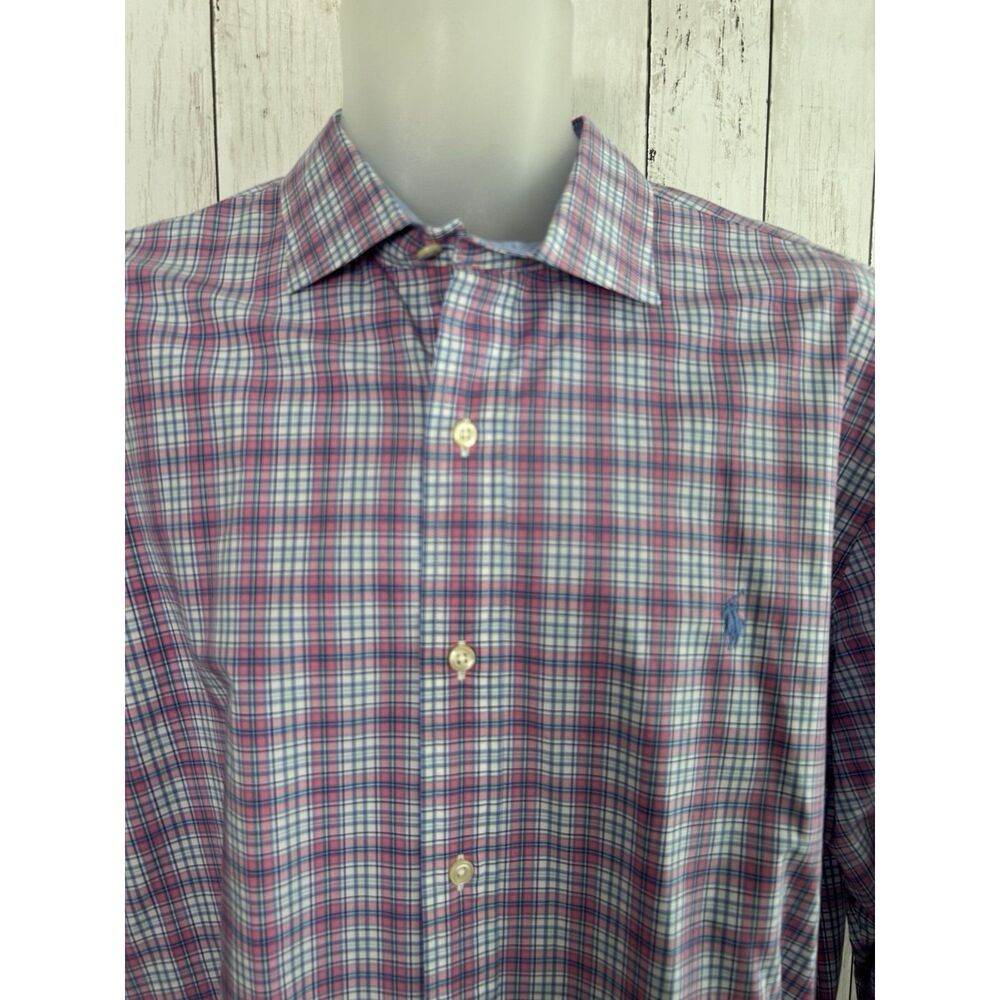 Men's Polo Ralph Lauren Shirt Cotton Stretch Size XL Plaid With Turn Up Cuffs